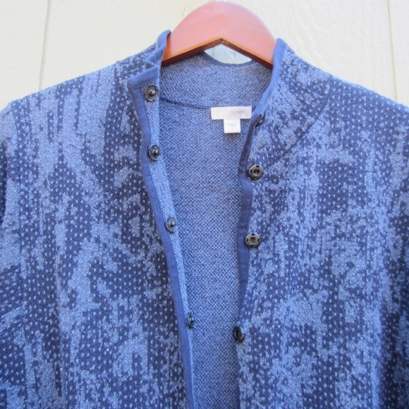 J Jill Pure Jill Cardigan Women's S  Long Blue Knit Patchwork Snap Front Pockets - Picture 6 of 16